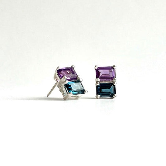 Lexington Earrings side view Amethyst and London Blue Topaz by Hannah Daye & Co