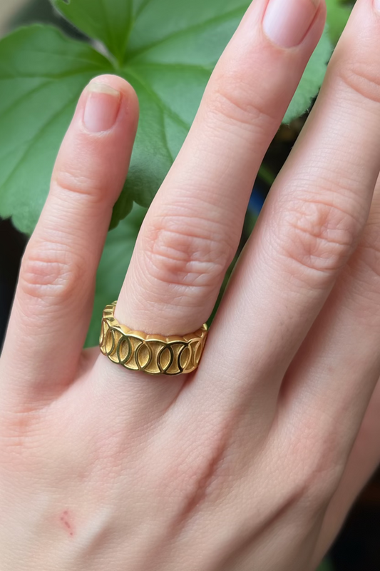 Oslo wide-band ring 14k yellow gold by Hannah Daye design fine jewelry