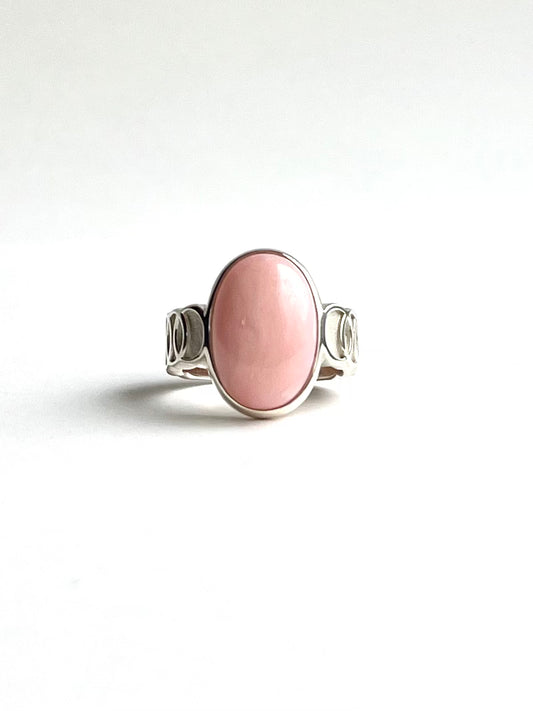 Pink Opal Oslo wide band sterling silver ring by Hannah Daye fine jewelry