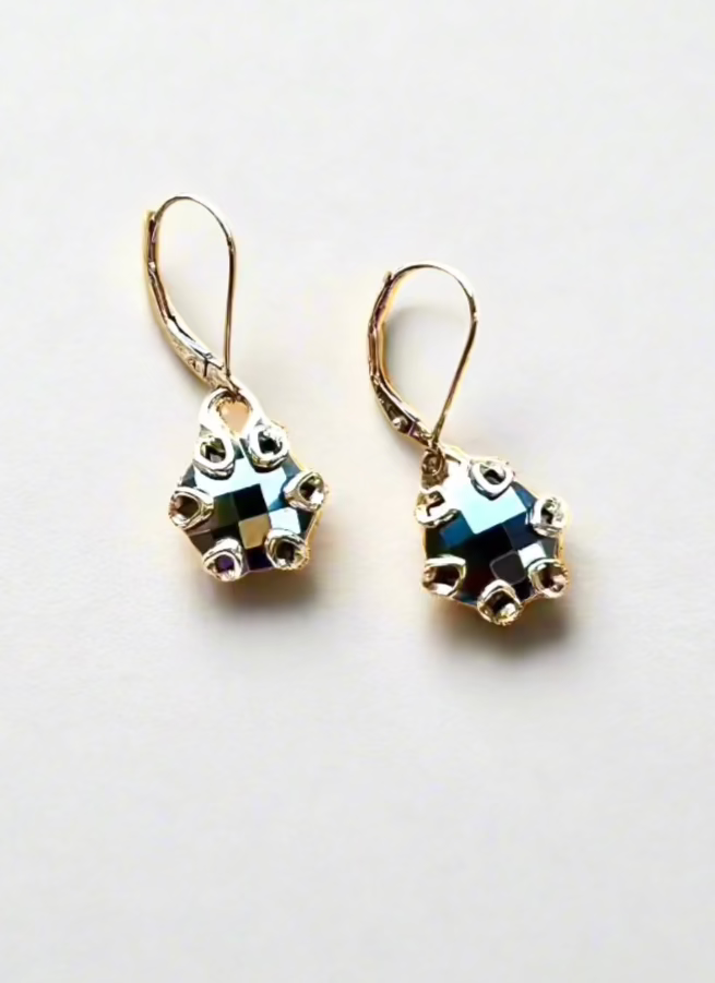Poppy Drop Earrings with leverbacks made in 14k yellow gold with Hematite by Hannah Daye & Co fine jewelry dangles black gemstones