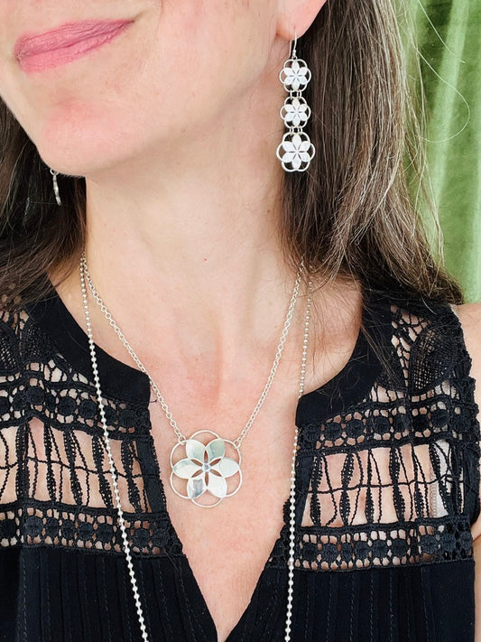 Rosette Chandeliers with Gemstone Rosette Necklace by Hannah Daye
