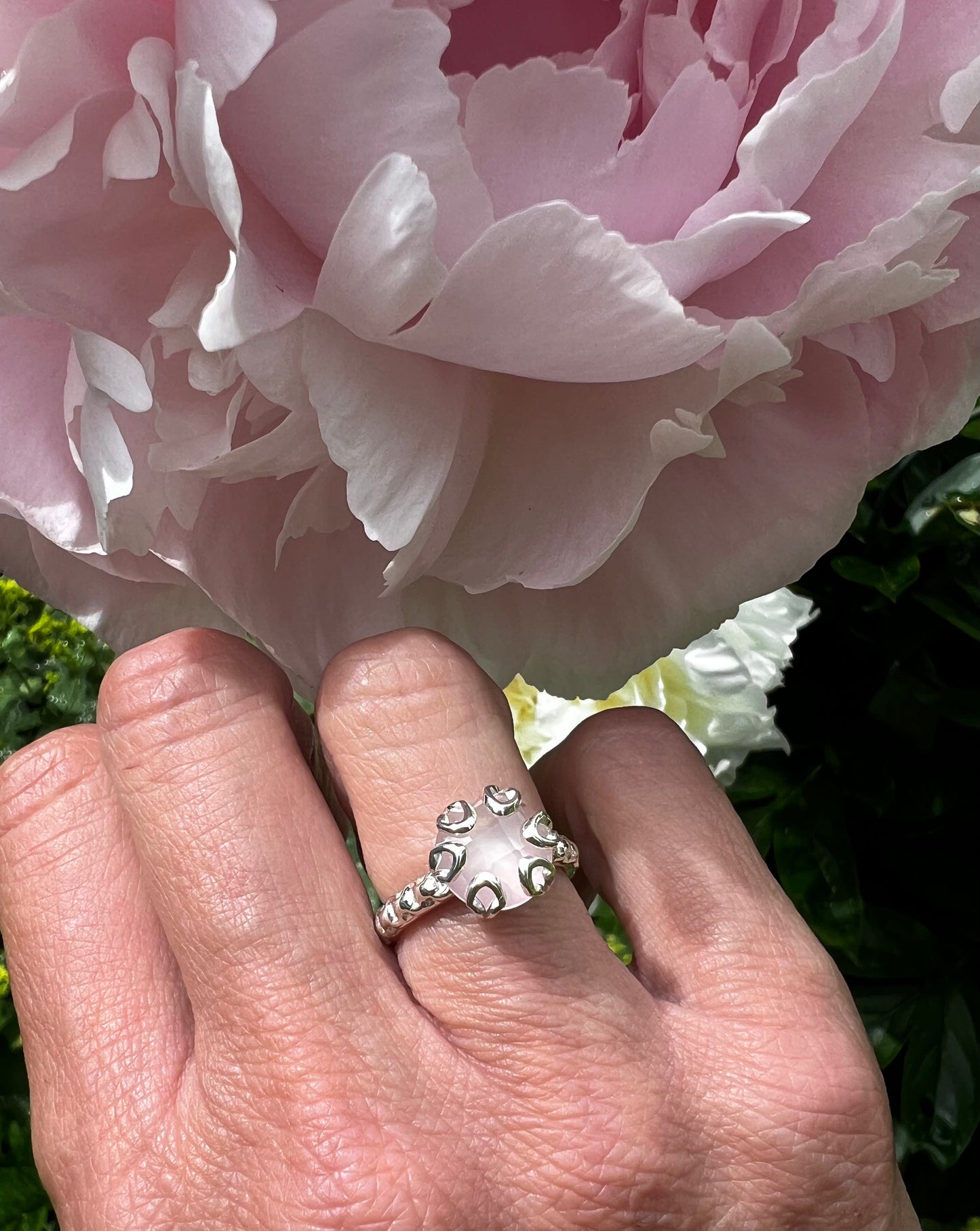 Poppy Ring with Peony Rose Quartz by Hannah Daye fine jewelry