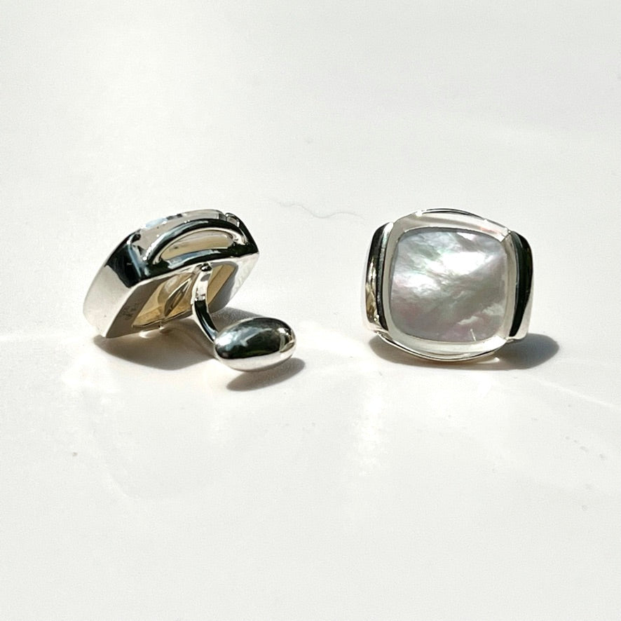 unisex signet style Milan collection cufflinks sterling silver Mother of Pearl tuxedo bridal special occasions Hannah Daye jewelry