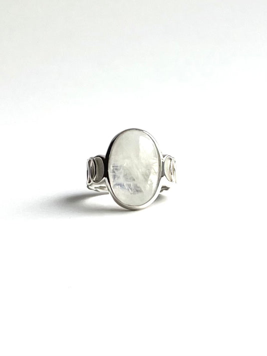 Oslo Ring Moonstone Sterling Silver original design hand crafted by Hannah Daye & Co