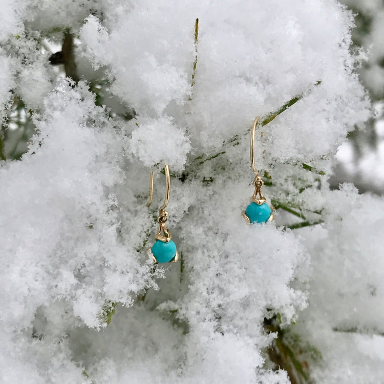Fiore 14k yellow gold drops in Turquoise by Hannah Daye jewelry