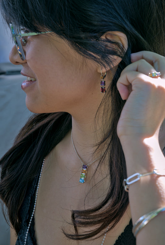 Lexington Styles Quad Bar Necklace and Double Drop Earrings by Hannah Daye & Co birthstones custom