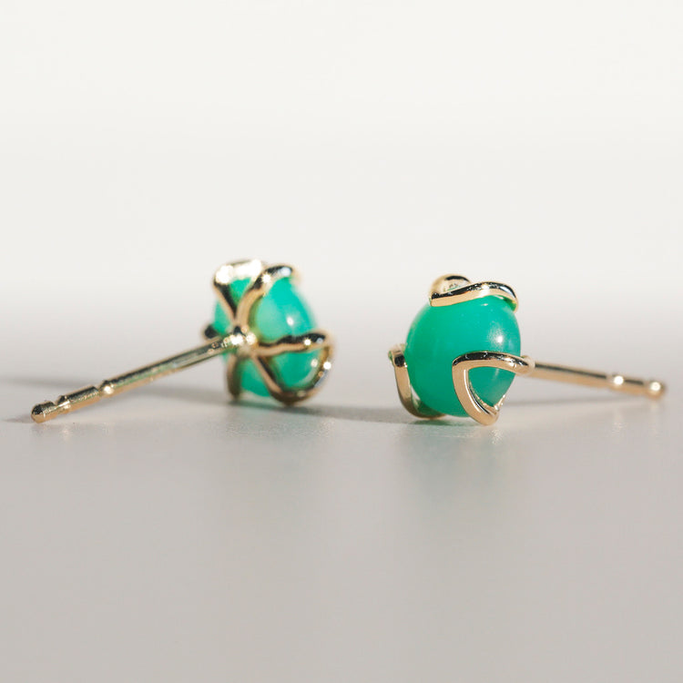 14k gold stud earrings by Hannah Daye Fiore collection Mint Chrysoprase