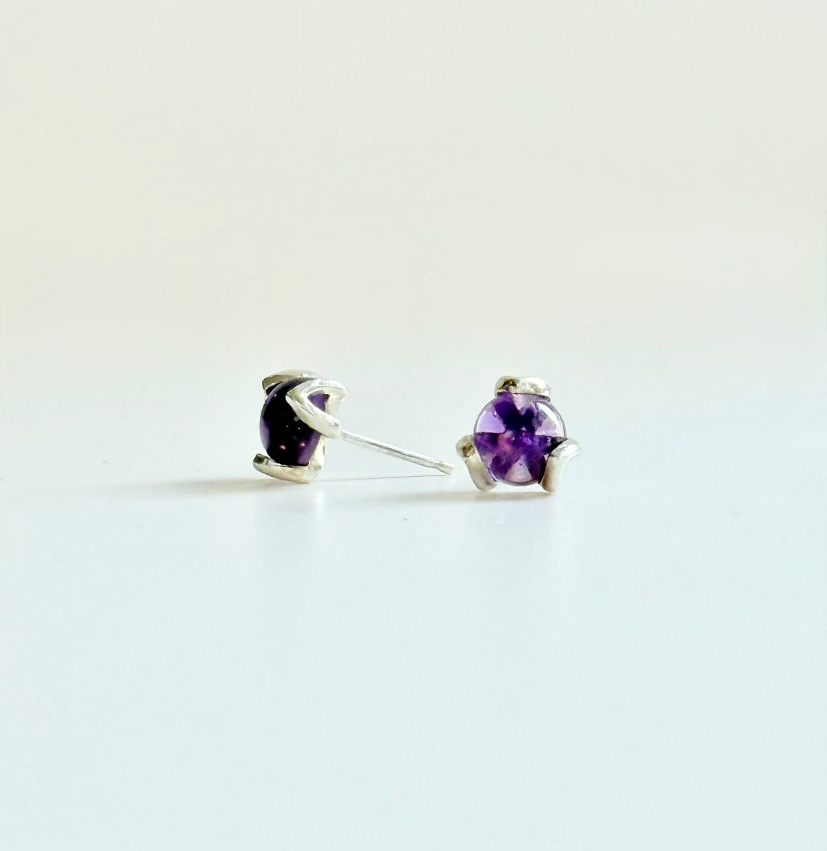 Fiore MAX stud earrings posts sterling silver by Hannah Daye & Co original designs Amethyst