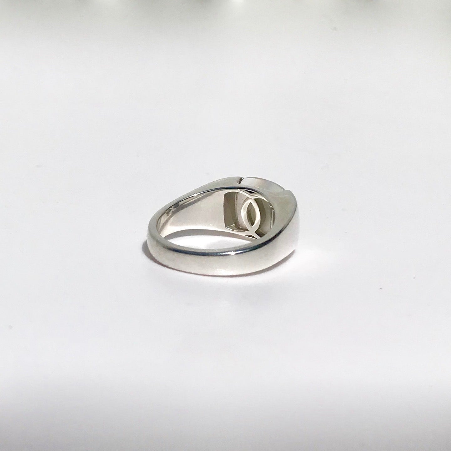 Signet Ring Small White Mother of Pearl Doublet Silver Underside Hannah Daye & Co