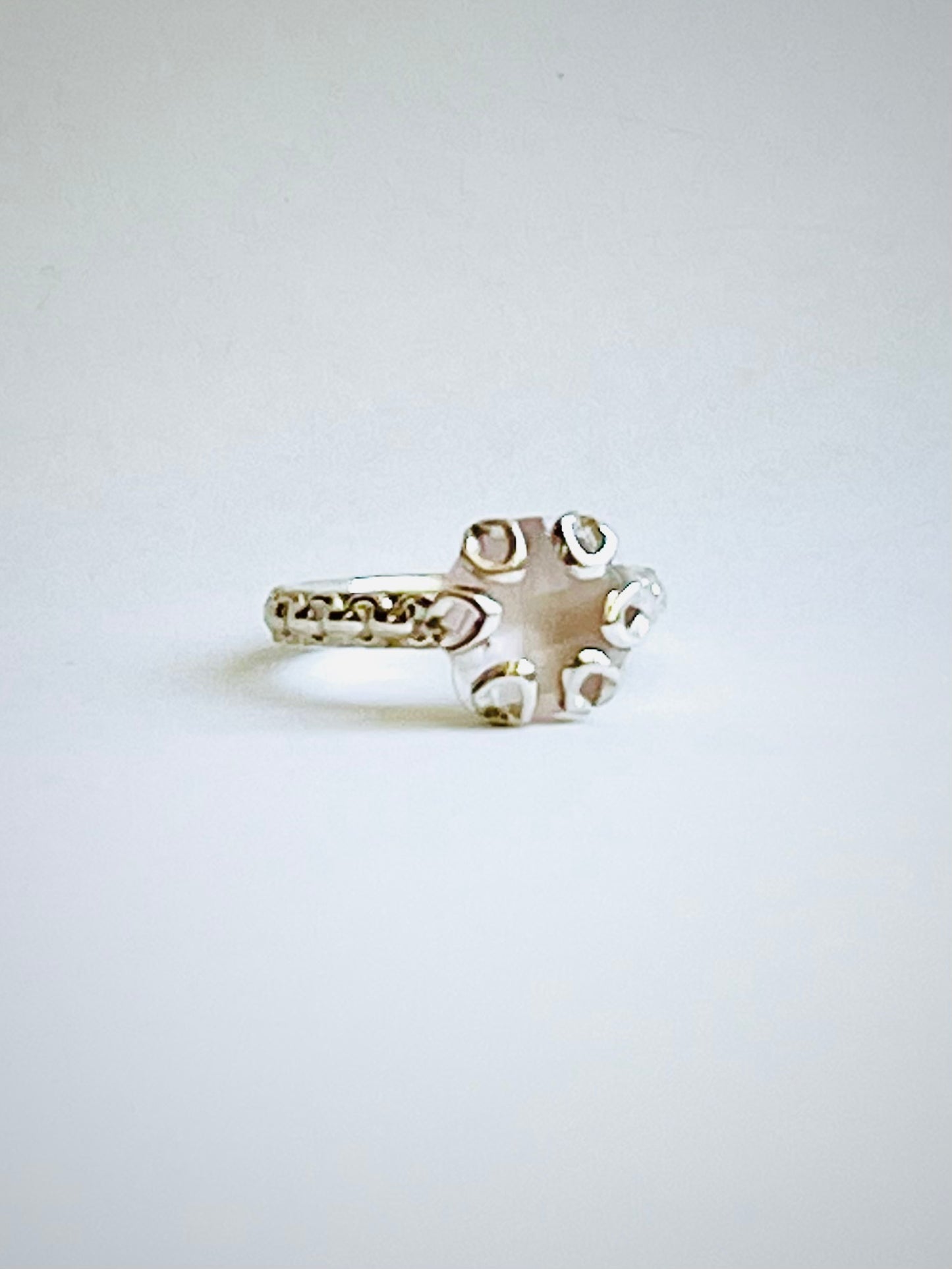Poppy Ring ROse Quartz and Sterling Silver by Hannah Daye & Co original design hand-crafted