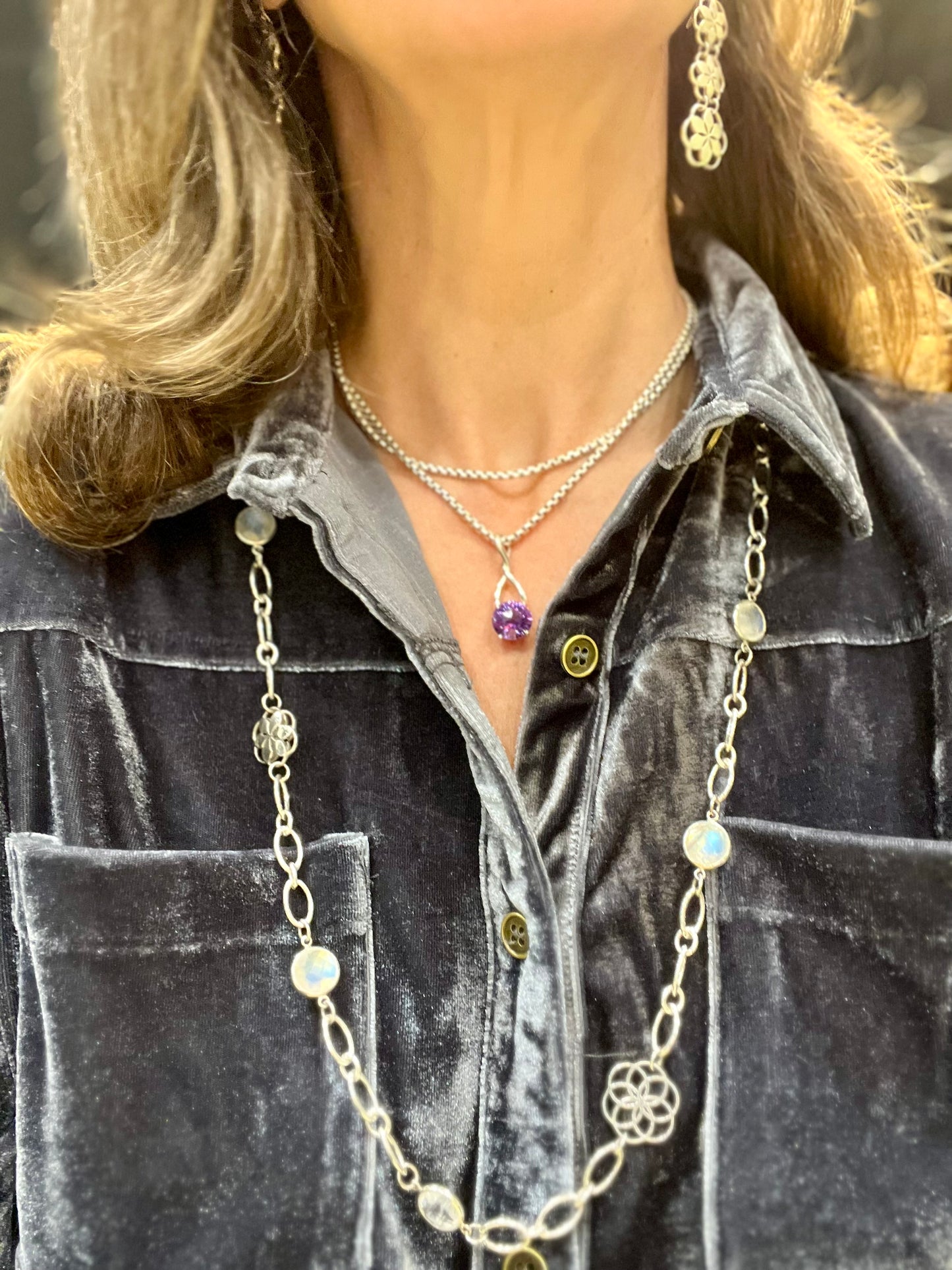 Rosette Cascade Necklace - Moonstone