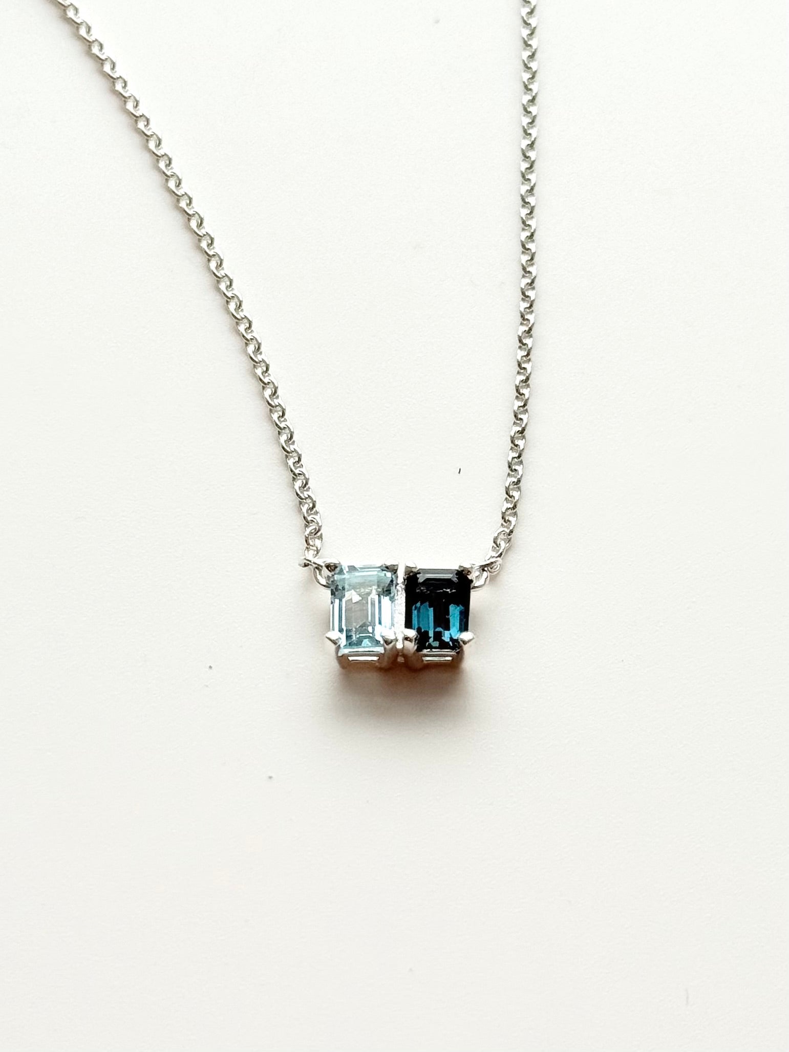 london blue topaz and sky blue topaz Lexington Necklace by Hannah Daye fine jewelry original design hand made in sterling silver
