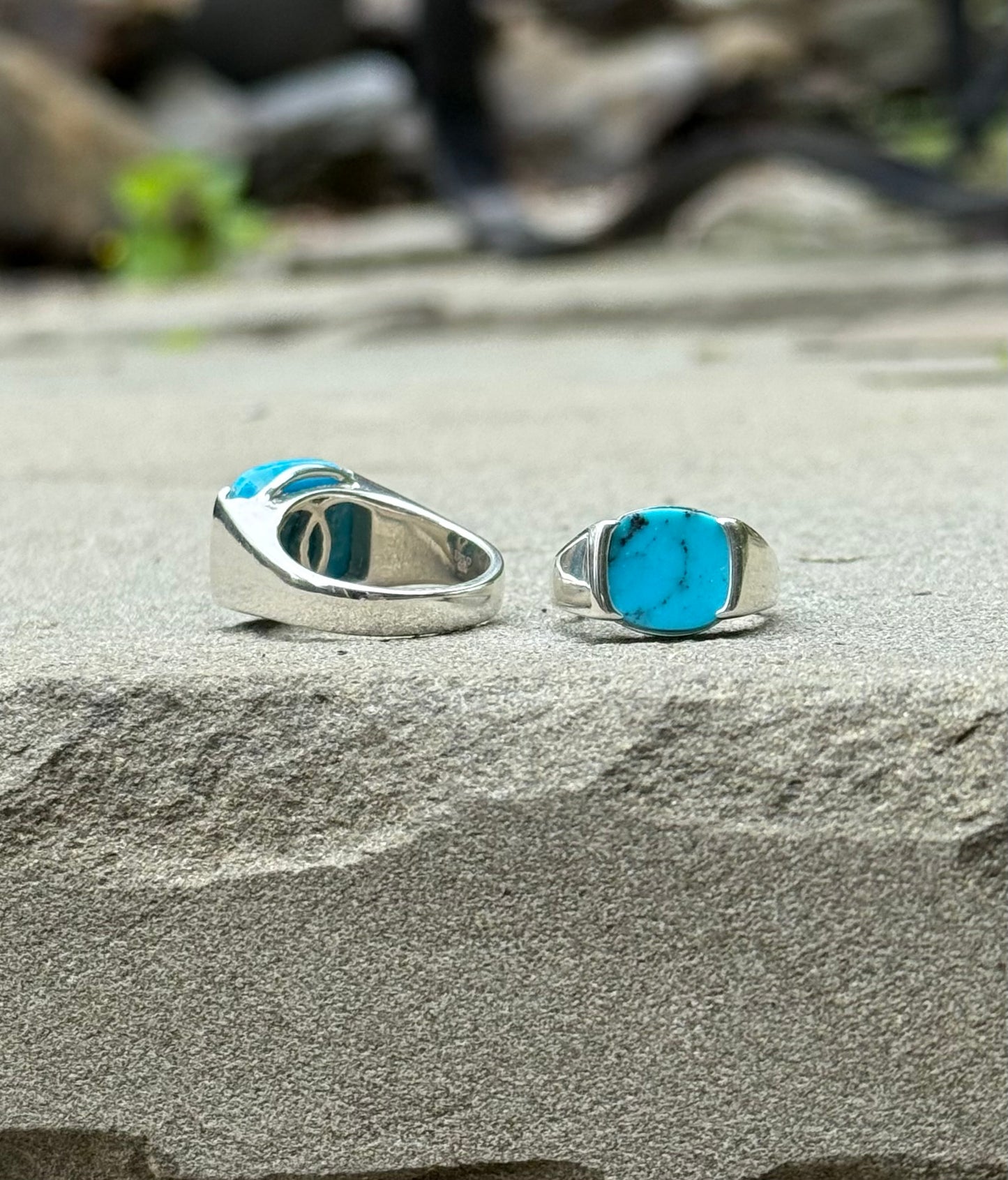 Milan Ring (left) and Milan Piccolo Ring (right) Turquoise by Hannah Daye jewelry