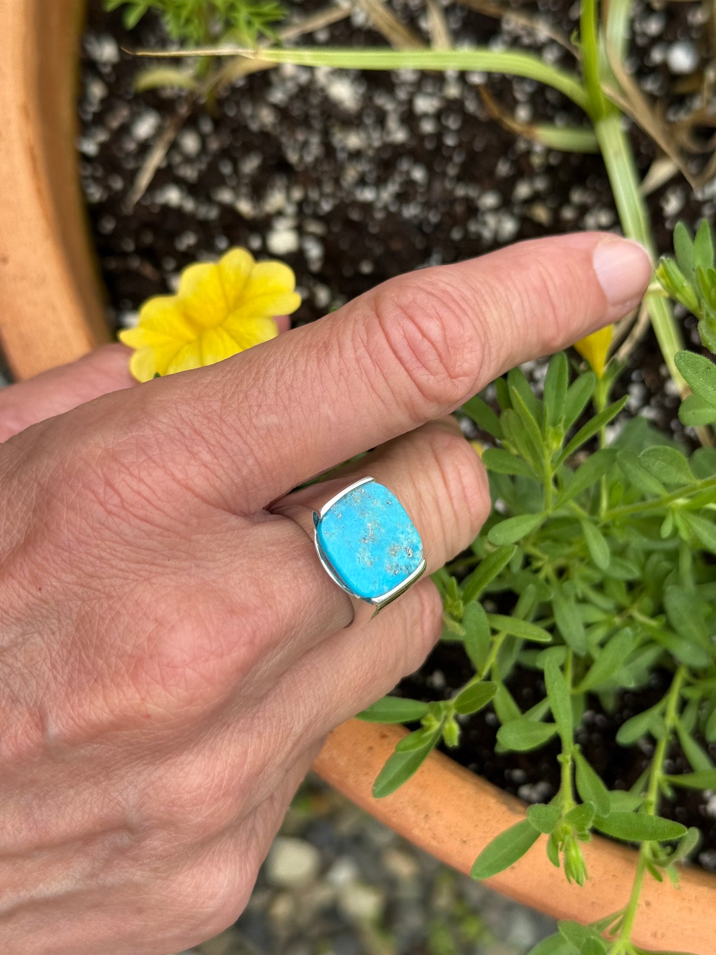 wearing Milan Turquoise Ring by Hannah Daye jewelry