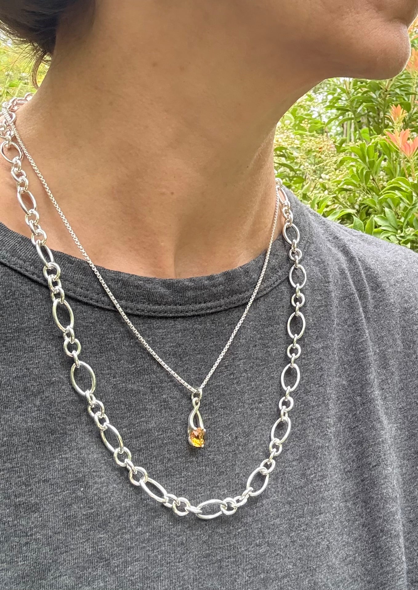 Brillante Charm Pendant Citrine layered with Cascade Necklace all by Hannah Daye jewelry