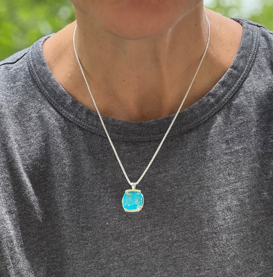 wearing Milan Pendant Turquoise by Hannah Daye jewelry