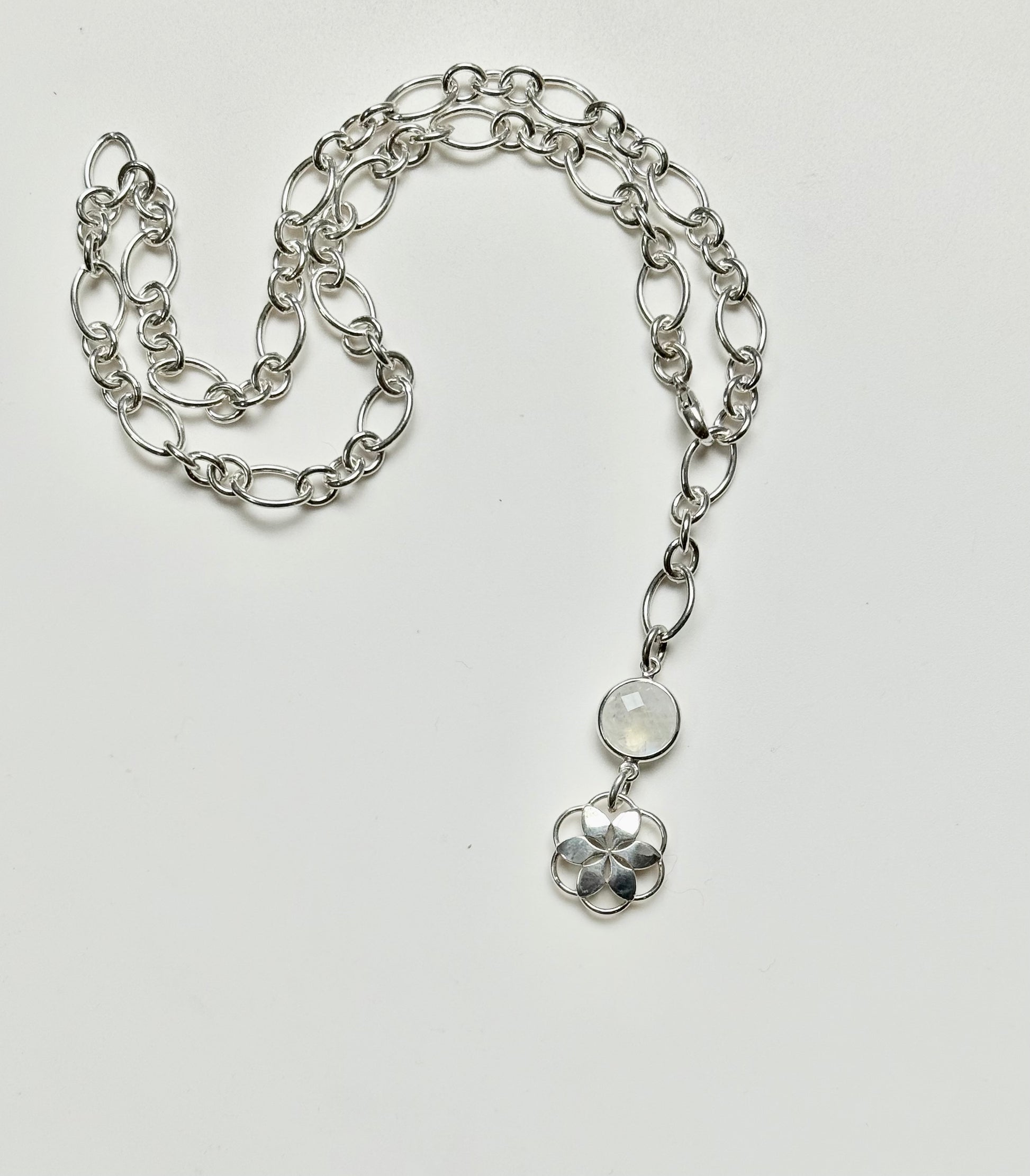 20" Lariat Cascade Necklace Rainbow Moonstone by Hannah Daye jewelry original design