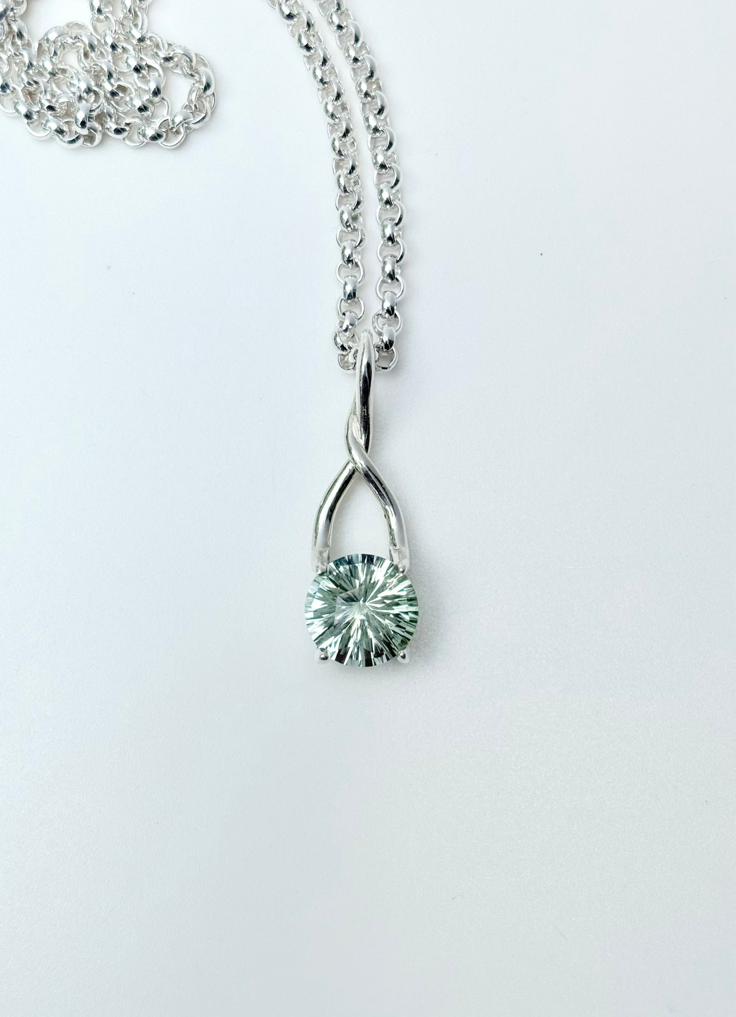 Green Amethyst Brillante Pendant in Sterling Silver with Rolo Chain by Hannah Daye