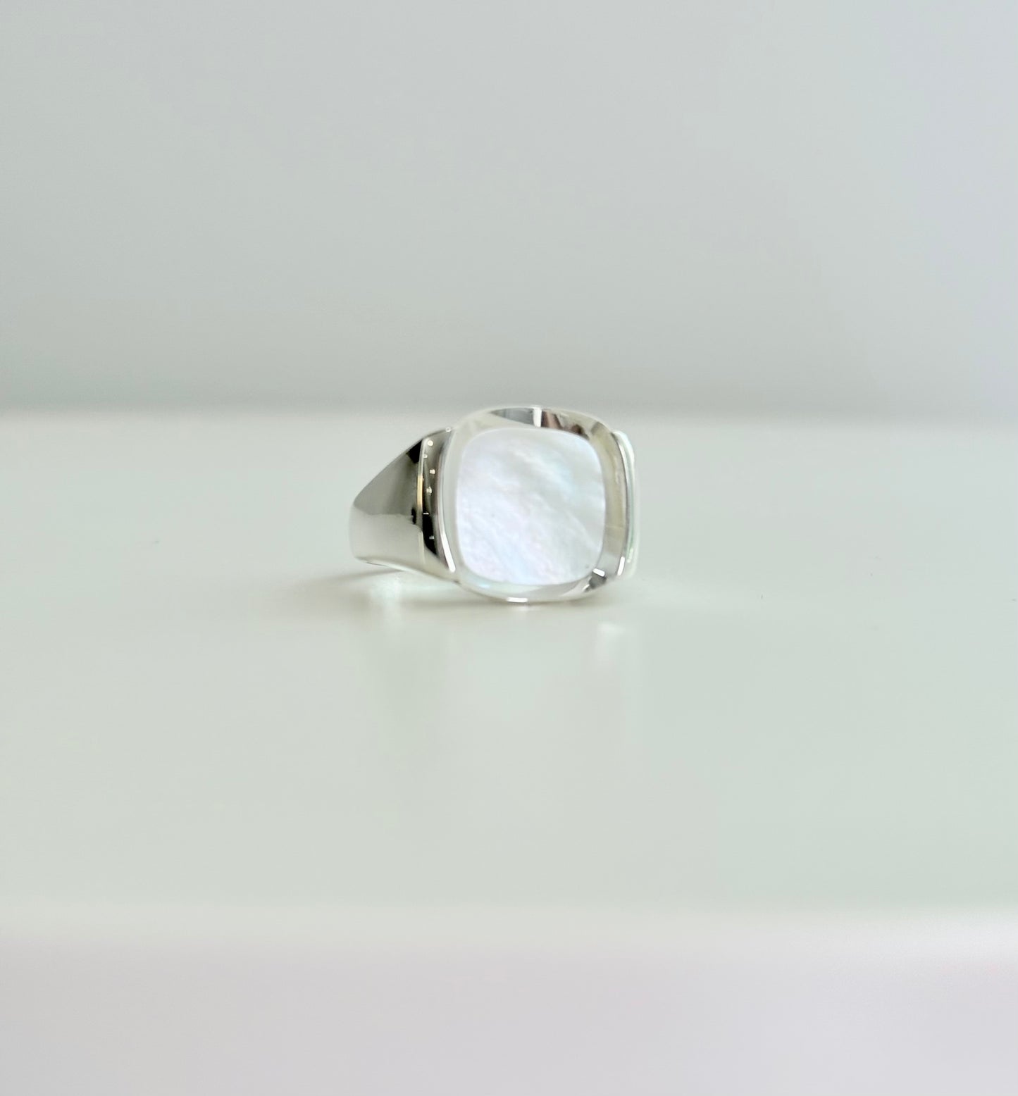 Milan Ring Mother of PEarl Sterling Silver Hannah Daye fine jewelry original design signet style cocktail