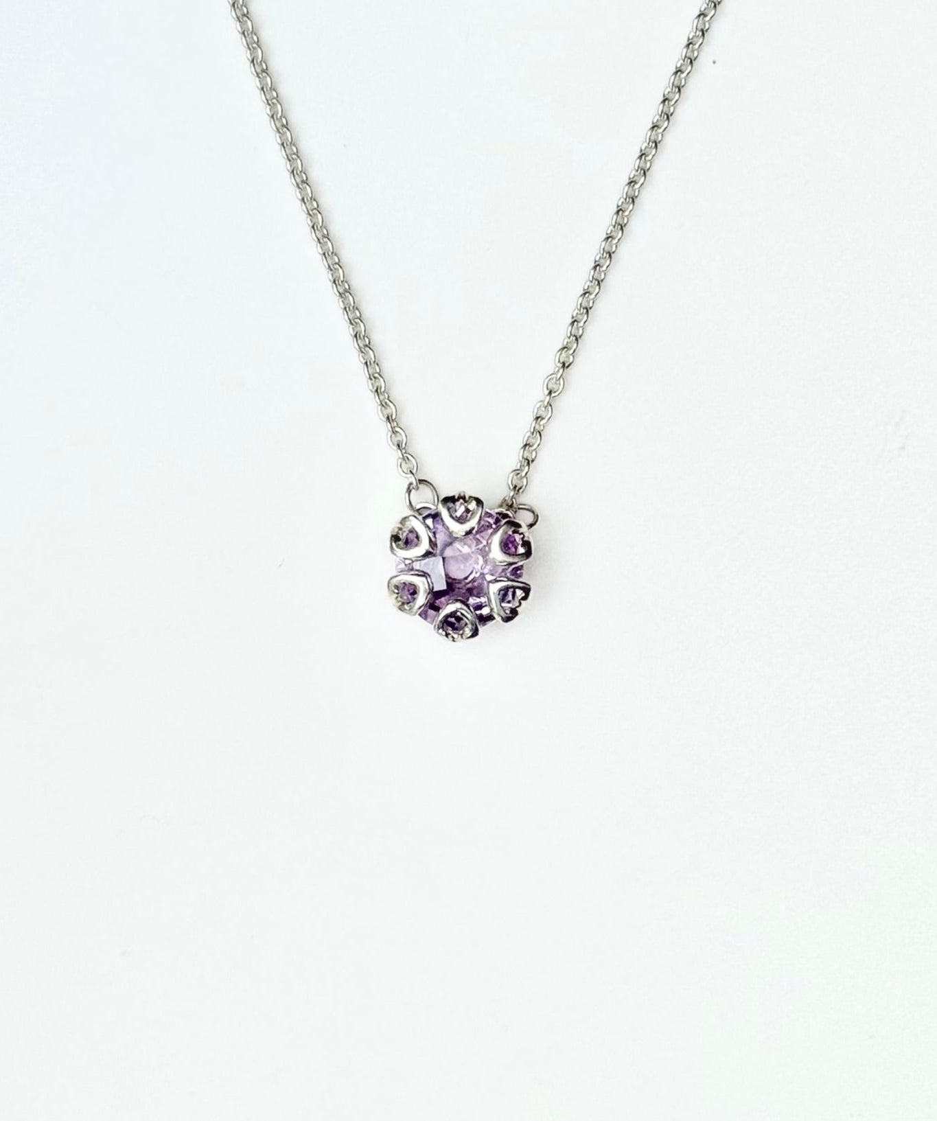 Rose Amethyst Poppy Necklace in sterling silver by Hannah Daye fine jewelry
