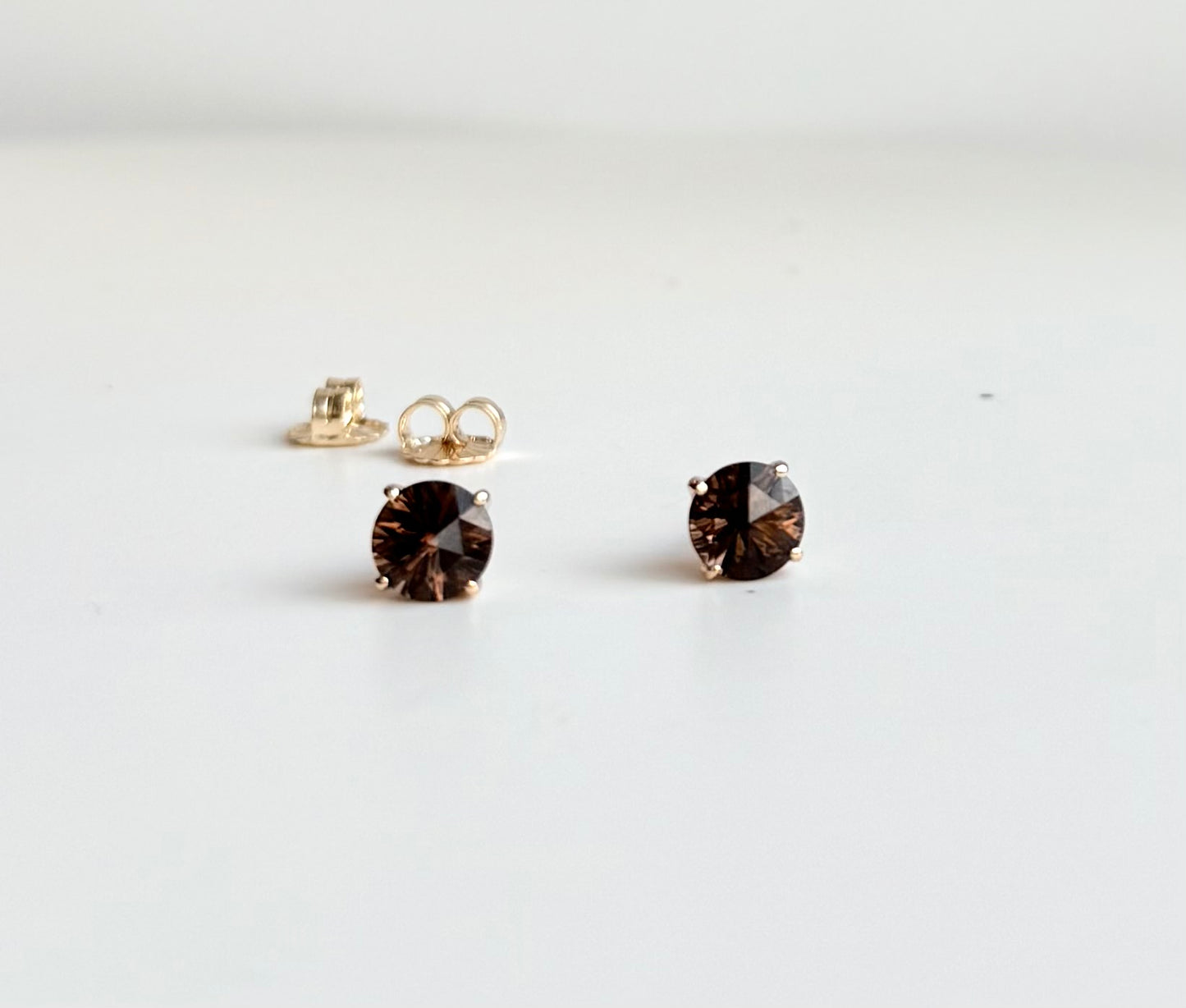 Smoky Quartz 14k yellow gold earrings studs by Hannah Daye original design artisan crafted