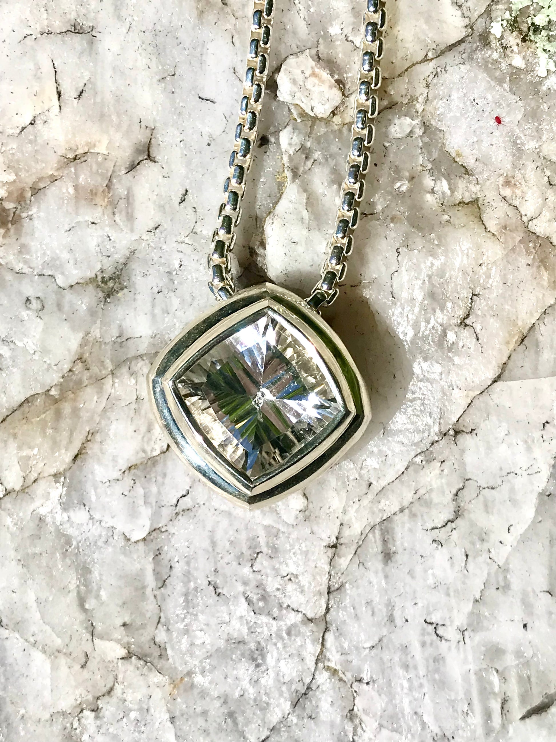 whit quartz on white quartz concord pendant by Hannah Daye original design