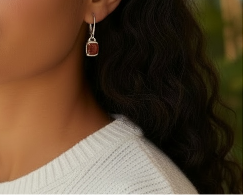 Milan Drop Earrings carnelian sterling silver artisan-made Hannah Daye & Co