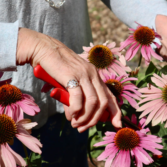 Rosette Ring on pinky by Hannah Daye