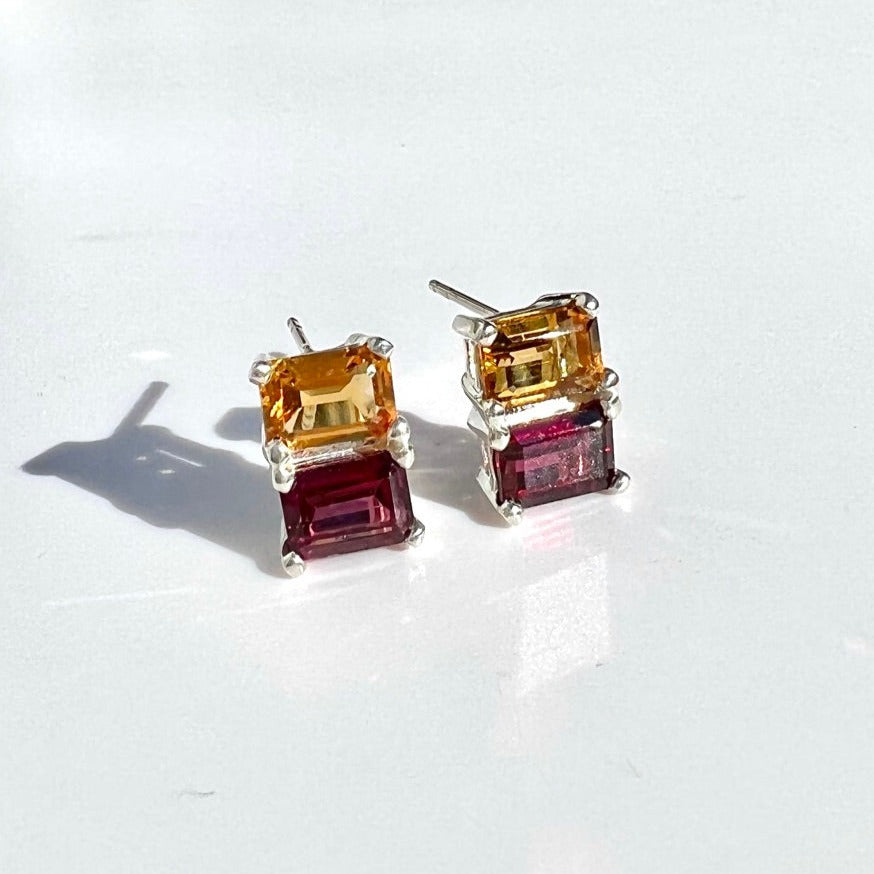 Lexington Earrings Garnet and Citrine by Hannah Daye