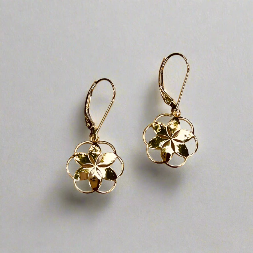Rosette petite dangle earrings in 14k yellow gold by Hannah Daye