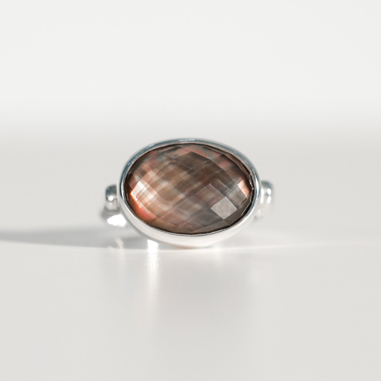 Sabine Ring Black Mother of Pearl doublet in sterling silver Hannah Daye & Co