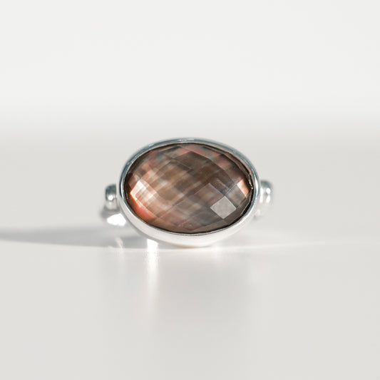 Sabine Ring Black Mother of Pearl doublet in sterling silver Hannah Daye & Co