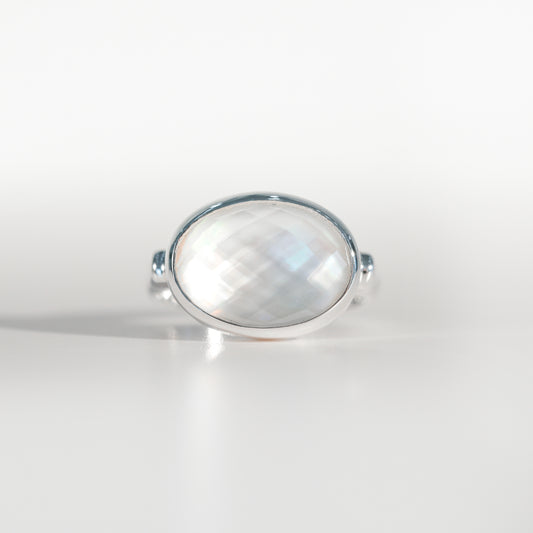 Sabine Ring Mother of Pearl doublet in sterling silver Hannah Daye & Co