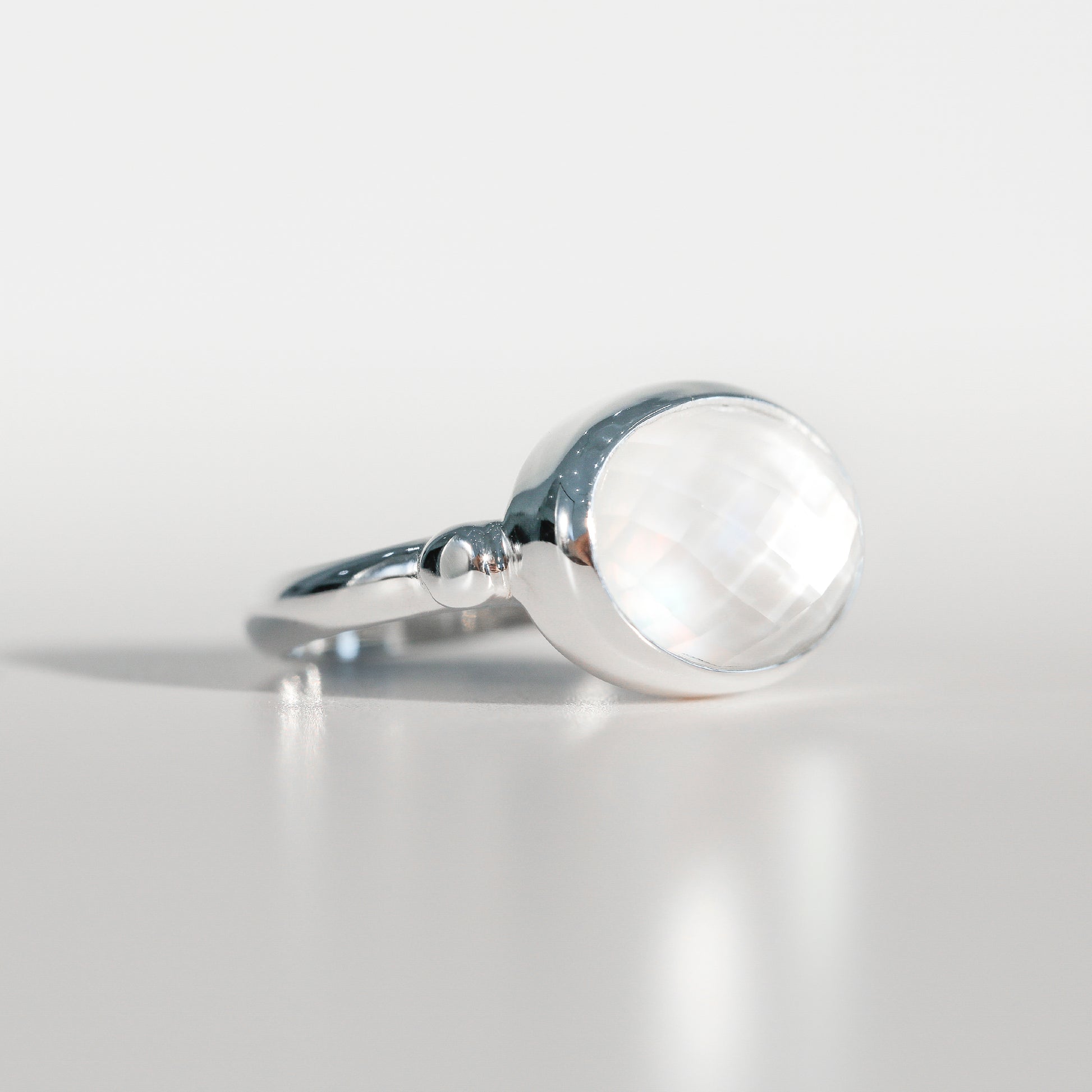 Sabine Ring Mother of Pearl doublet in sterling silver Hannah Daye & Co