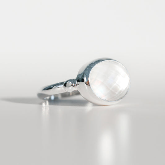 Sabine Ring Mother of Pearl doublet in sterling silver Hannah Daye & Co