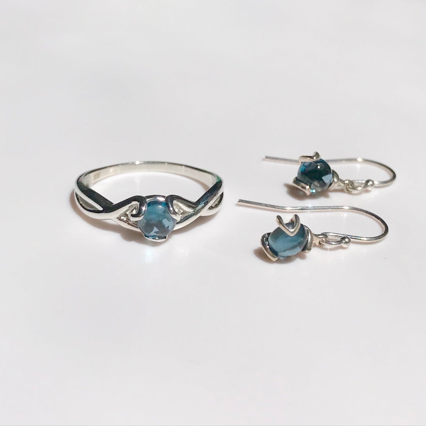 Fiore RIng and Earrings set Sterling Silver London Blue Topaz Hannah Daye & Co