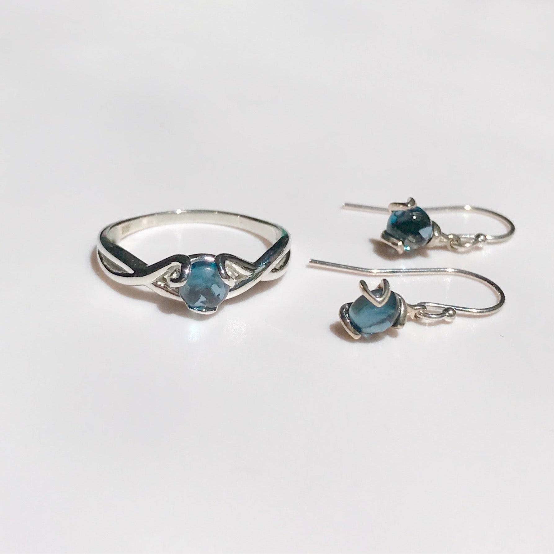 Fiore RIng and Earrings set Sterling Silver London Blue Topaz Hannah Daye & Co
