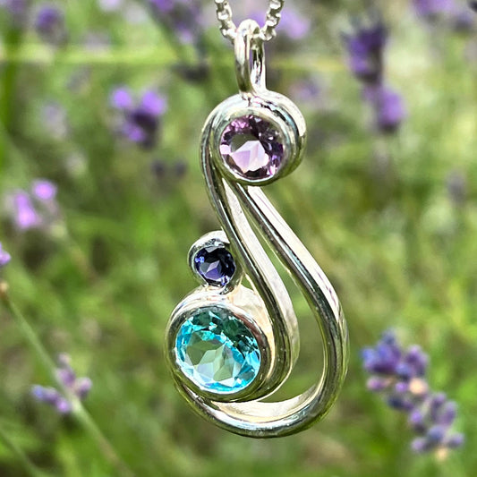 Aria Pendant - Iolite, Rose & Sky Blue Topaz