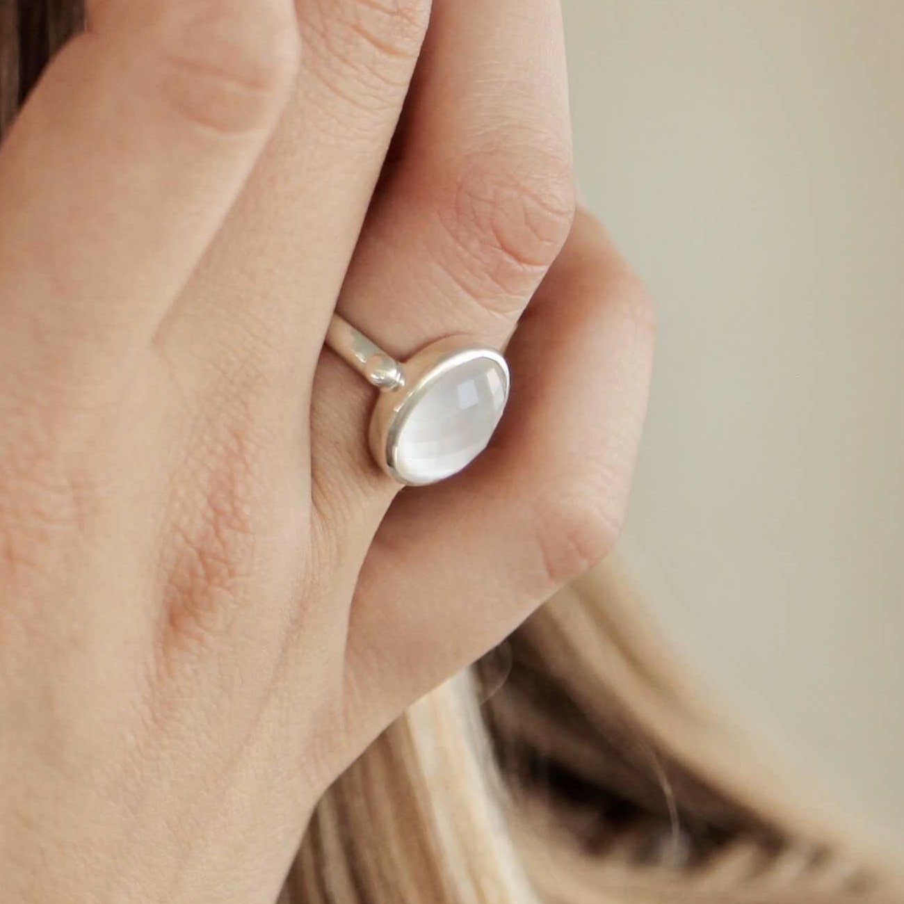 Sabine White Mother of Pear North South Ring sterling Hannah Daye & Company