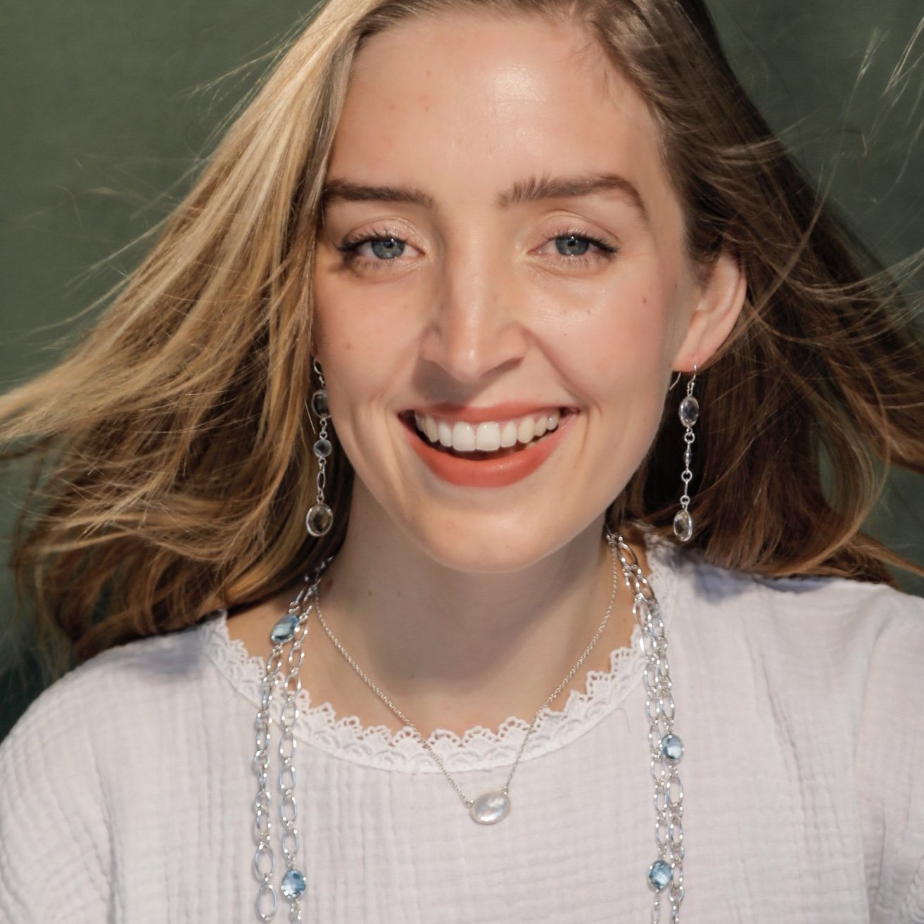 Sabine White Mother of Pearl necklace layered with Cascade collection Hannah Daye & Company