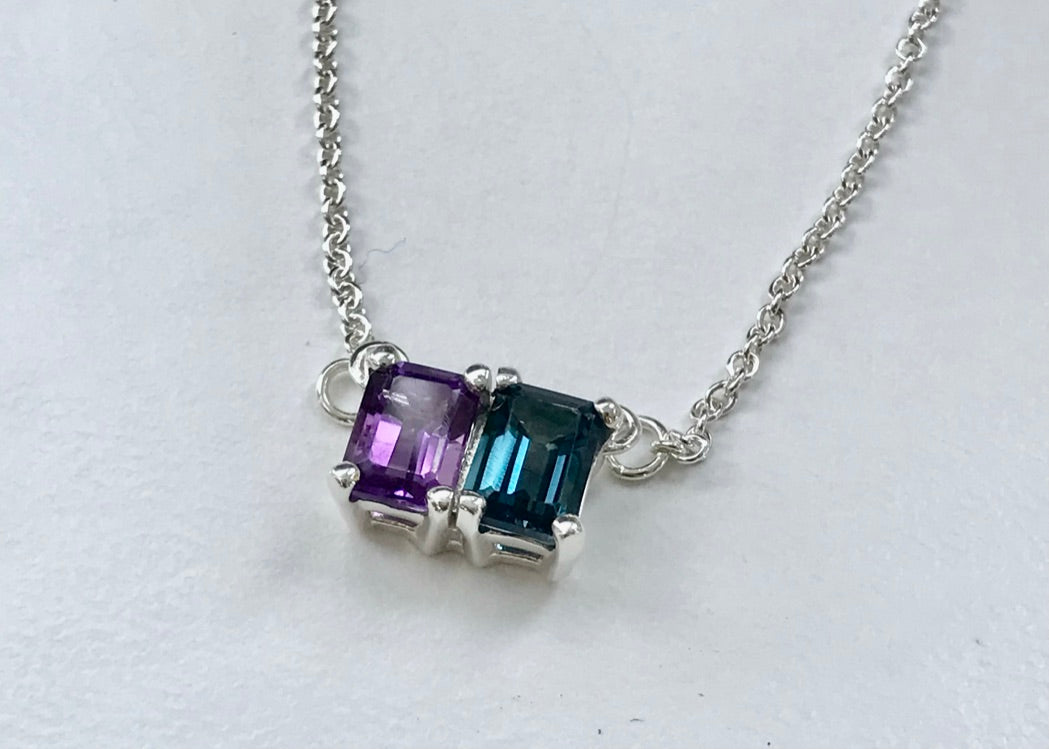 Amethyst and London Blue Topaz Lexington necklace by Hannah Daye & Co February and December birthstones