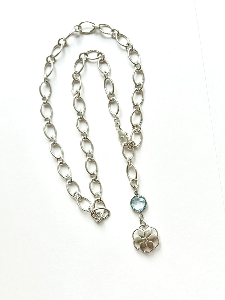 Hannah DAye & Co adjustable necklace Cascade Rosette and Sky Blue Topaz Sterling Silver