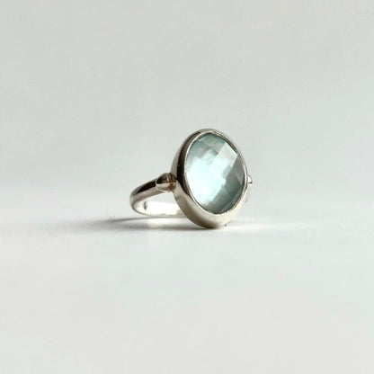 Sabine North South Ring in Sky Blue Topaz doublet by Hannah Daye jewels