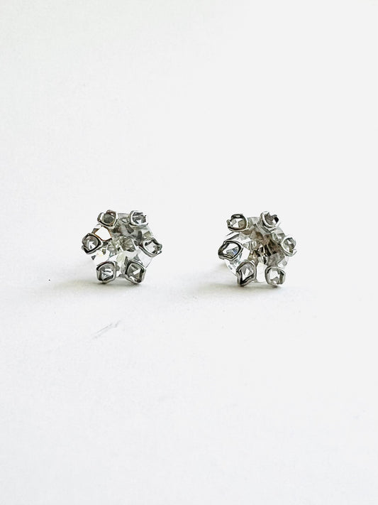 Poppy Earrings posts in white topaz set in 14k white gold by Hannah Daye & Co sparkling jewelry