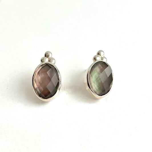 Sabine Earrings in Black Mother of Pearl doublets by Hannah Daye & Co