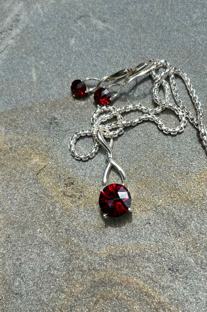 Brillante Garnet Pendant shown with Earrings all by Hannah Daye