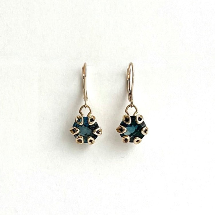 London Blue Topaz 14k gold Poppy Earrings by Hannah Daye fine jewelry original design