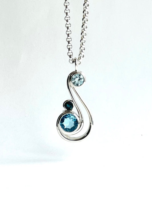 Triple Blue Topaz Aria Pendant by Hannah Daye fine jewels original design