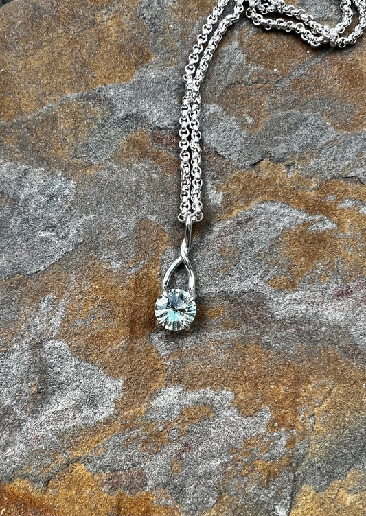 Green Amethyst Brillante pendant set in sterling silver designer fine jewelry by Hannah Daye & Co shown on 17" chain