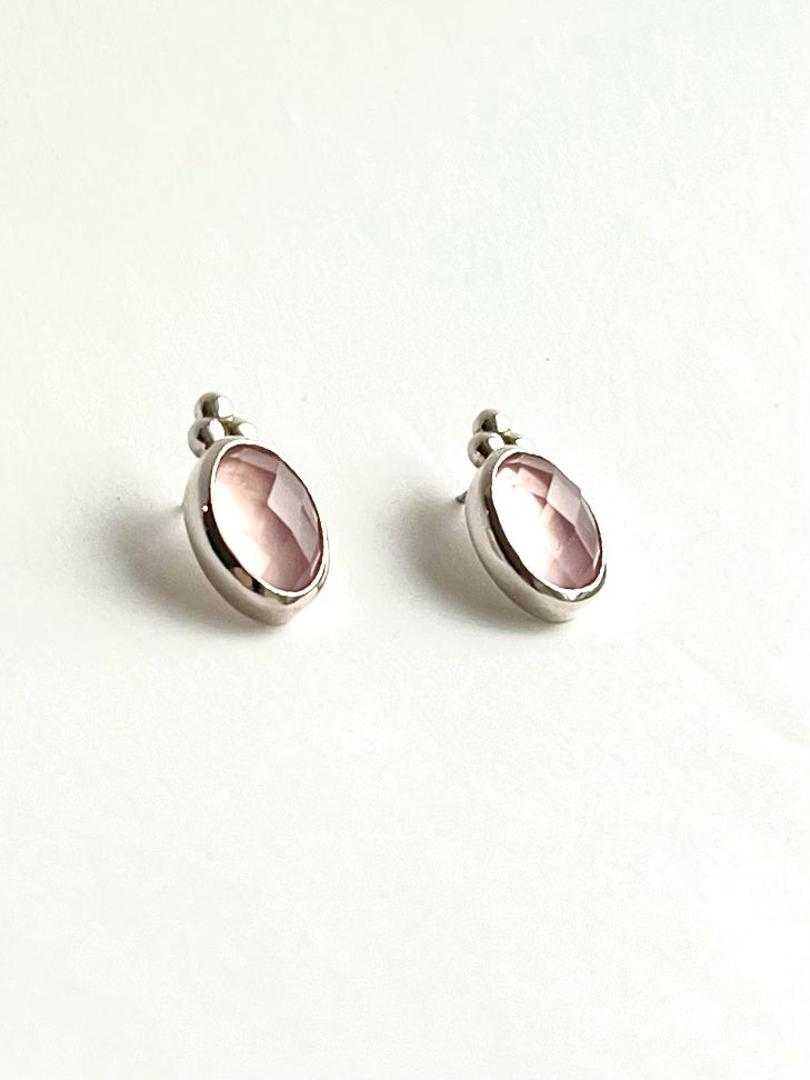 Side view of Rose Quartz Windsor Earrings by Hannah Daye & Co